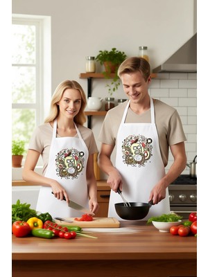 PayBuy Erkek Unisex Mutfak Aşçı Önlüğü Karikatür Ahtapot Baskılı Rahat Kesim Günlük Modern Şık Konforlu