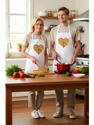 PayBuy Erkek Unisex Mutfak Aşçı Önlüğü Pizza Kalp Baskılı Rahat Kesim Günlük Kullanım Modern Şık Konforlu