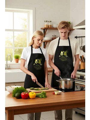 PayBuy Kadın Unisex Mutfak Aşçı Önlüğü Avokado Baskılı Holy Guakamole Motifli Rahat Kesim Günlük Modern