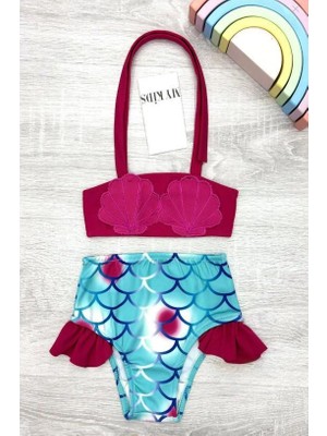 Ay Kids Kız Çocuk Deniz Kabuğu Desenli Bikini Takımı 2802-F