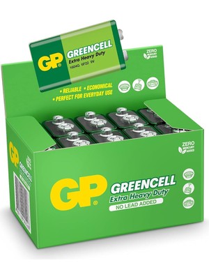 Gp Batteries GP1604G Greencell 6F22/1222/9V Pil, 9 Volt, 10'lu Kutu