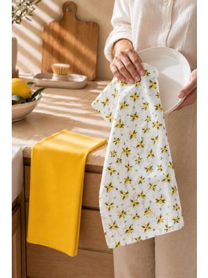Kamcey Home 2'li Limon Desenli ve Sarı %100 Pamuk Mutfak Kurulama Bezi Seti
