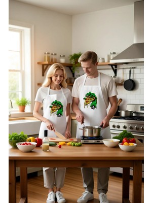 PayBuy Unisex Mutfak Önlüğü Pençeli Pizza Tutarken Baskılı Grafik Desen Aşçı Günlük Rahat Modern Şık Zarif