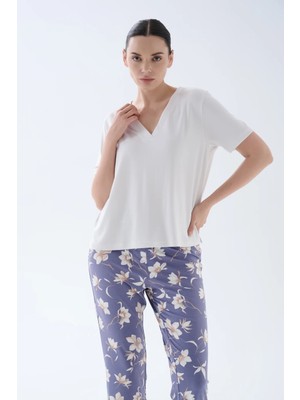 Hays Kadın Viskoz Kısa Kollu V Yaka Pijama Üstü