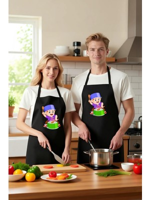 PayBuy Erkek Çocuk Mutfak Önlüğü Şef Tasarımı Baskılı Unisex Rahat Kesim Pişirme Temalı Günlük Modern Şık