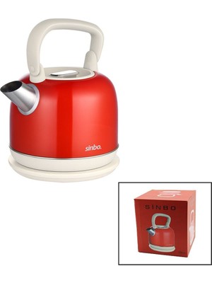 Sinbo Demlik Kettle Su Isıtıcı - Kırmızı - 2.2 Litre - Çelik - Retro Görünüm