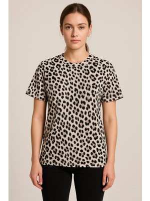 Prolet Kadın Leopar Desenli Oversize T-Shirt - Leopar