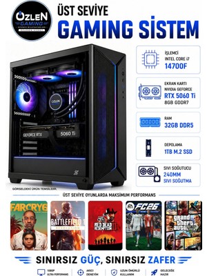 Özlen XL30 İ7 14700F RTX 5060 Tİ 8GB 32GB DDR5 RAM 1TB M.2 SSD Üst Seviye Oyuncu Bilgisayarı