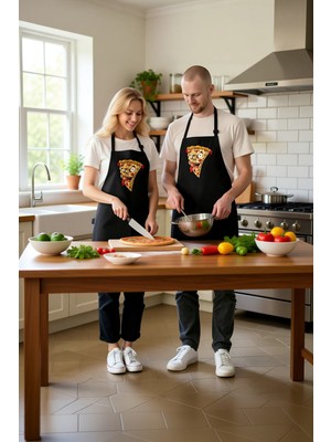 PayBuy Unisex Mutfak Önlüğü Şeytani Pizza Dilimi Baskılı Karanlık Mizah Tarzı Rahat Kesim Günlük Modern