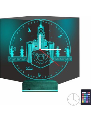 Luvivia Mekke Kabe Cami Saatli 3D Lamba - Masa Gece Lambası
