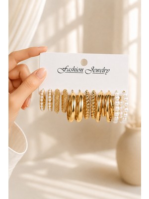 Trend Collection Kadın Gold 6’lı Küpe Seti, Vip Trend Küpe Seti