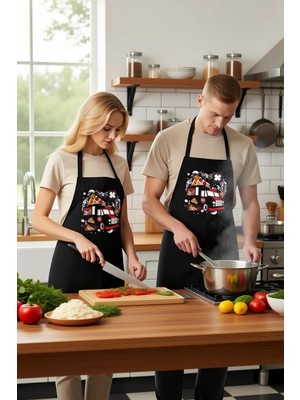 PayBuy Unisex Mutfak Önlüğü Pizza Baskılı Itfaiye Temalı Grafik Desen Rahat Kesim Günlük Kullanım Modern