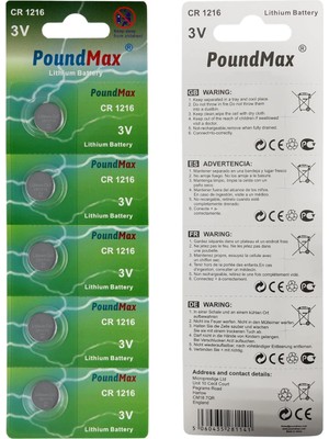 Poundmax 1216 DL1216 3V Lityum Düğmeli Pil (5'li Paket)