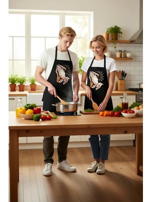 PayBuy Kadın Unisex Mutfak Aşçı Önlüğü Dua Eden Eller Pizza Baskılı Sanat Desenli Rahat Kesim Günlük Modern
