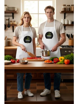 PayBuy Unisex Mutfak Önlüğü Cadı Kazanı Baskılı Fantastik Tasarım Rahat Kesim Günlük Modern Şık Konforlu