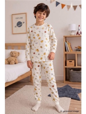Pina Kids Erkek Çocuk Yeni Sezon Pamuklu Desenli Pijama Takım TKM1022