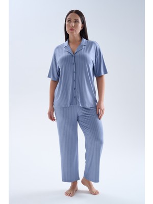 Hays Kadın Plus Size Viskoz Kısa Kollu Gömlek Uzun Pijama Takımı