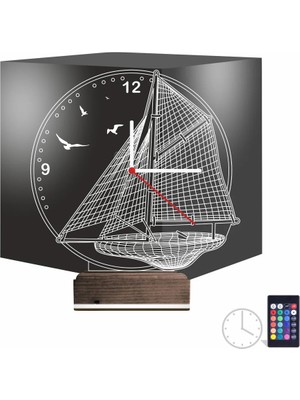 Luvivia Gemici Kaptan Denizci Yelkenli V2 Saatli 3D Lamba - Masa Gece Lambası