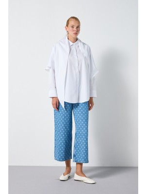 Minaaise Fularlı Oversize Poplin Gömlek Beyaz