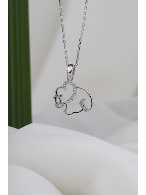 Tayfun Silver Beyaz Zirkon Taşlı Fil Model 925 Ayar Gümüş Kolye