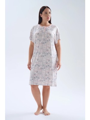 Hays Kadın Plus Size Viskoz Kısa Kollu Düğmeli Gecelik