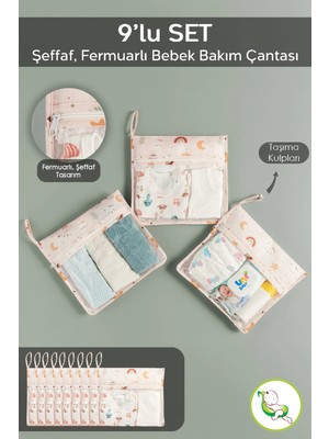 Meleni Baby 9'lu Bavul Valiz Içi Düzenleyici Set - Fermuarlı Şeffaf Pencereli Seyahat Hastane Çantası Organizeri