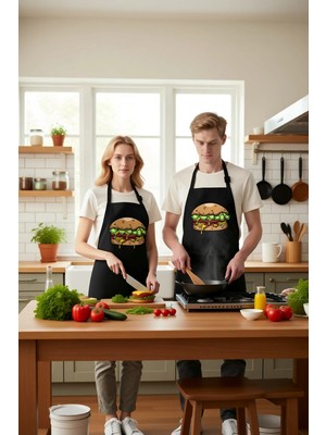 PayBuy Unisex Mutfak Aşçı Önlüğü Hamburger Para Baskılı Komik Tasarım Günlük Rahat Modern Şık Konforlu