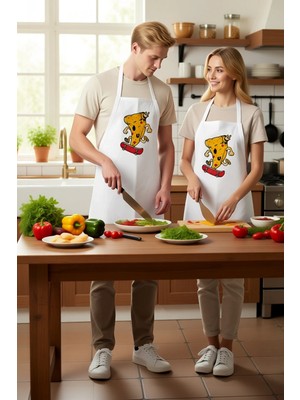 PayBuy Unisex Mutfak Aşçı Önlüğü Kaykay Pizza Baskılı Çocuk Dostu Eğlenceli Tasarım Canlı Renkli Günlük