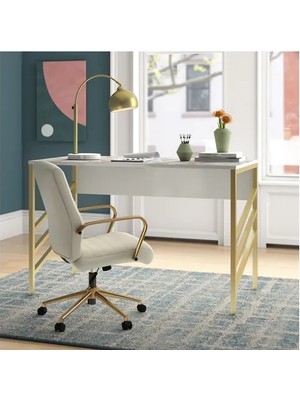 Vivense Zahra Gold Metal Çalışma Masası, Beyaz