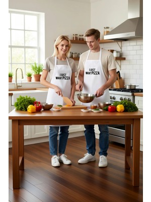 PayBuy Erkek Unisex Mutfak Aşçı Önlüğü Pizza Baskılı Halter Yaka Cepli Rahat Kesim Günlük Modern Şık Zarif