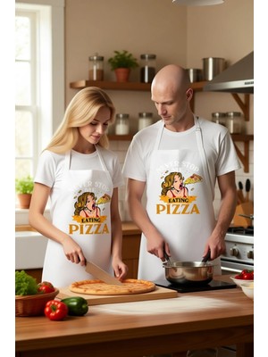 PayBuy Kadın Unisex Mutfak Aşçı Önlüğü Pizza Temalı Vintage Baskı Rahat Kesim Günlük Modern Şık Konforlu