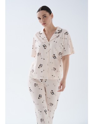 Hays Kadın Pamuklu Kısa Kollu Gömlek Pijama Üstü