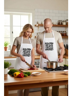 PayBuy Kadın Unisex Mutfak Aşçı Önlüğü Sıcak Içecek Temalı Baskılı Rahat Kesim Günlük Kullanım Modern Şık