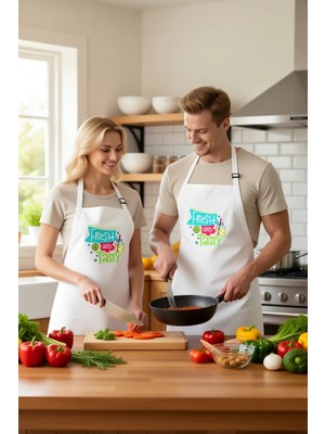 PayBuy Erkek Unisex Mutfak Aşçı Önlüğü Retro Baskı Taze Lezzetli Tasarım Dtf Dijital Günlük Rahat Modern