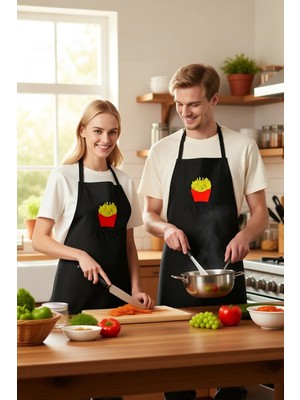 PayBuy Unisex Mutfak Önlüğü Patates Kızartması Baskılı Dtf Dijital Teknik Rahat Kesim Günlük Modern Şık