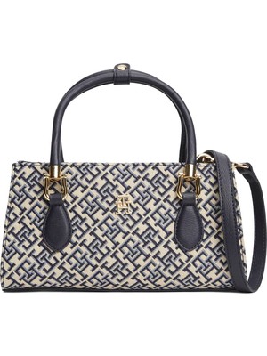 Tommy Hilfiger Lacivert Kadın El Çantası Th Grace Mını Satchel Jacquard