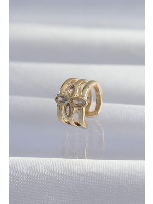 ALK Mey Ithalat® Pirinç Gold Renk Yonca Earcuff Küpe