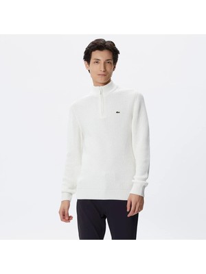 Lacoste Erkek Regular Fit Uzun Kollu Dik Yaka Desenli Ekru Triko