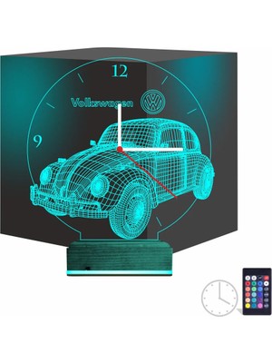 Luvivia Vosvos Araba Saatli 3D Lamba - Masa Gece Lambası