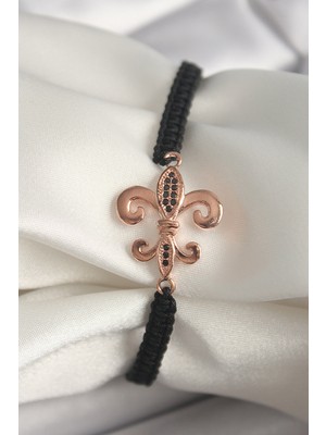 Canarino Pirinç Rose Renk Zirkon Taş Işlemeli Zambak Figür Asansörlü Makrome Model Kadın Bileklik