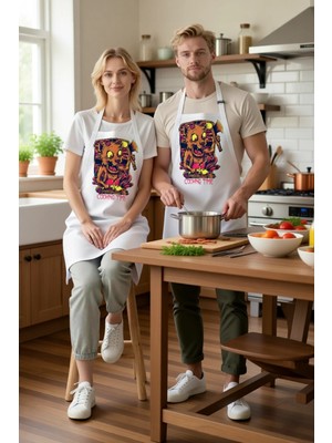 PayBuy Unisex Aşçı Önlüğü Vintage Baskı Mutfak Tasarımı Retro Estetik Rahat Kesim Günlük Kullanım Modern