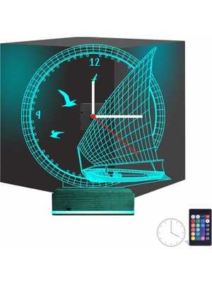 Luvivia Gemici Kaptan Denizci Yelkenli V1 Saatli 3D Lamba - Masa Gece Lambası