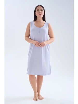 Hays Kadın Plus Size Modal Kaşkorse Kolsuz Yırtmaçlı Gecelik