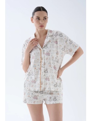Hays Kadın Pamuklu Kısa Kollu Gömlek Pijama Üstü