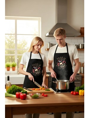 PayBuy Erkek Unisex Mutfak Aşçı Önlüğü Retro Grafik Baskılı Yemek Temalı Günlük Rahat Kesim Modern Şık