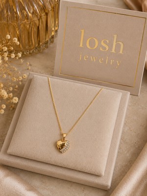 Moda Gold Çelik Zirkon Taşlı Bombeli Kalp Kadın Kolye