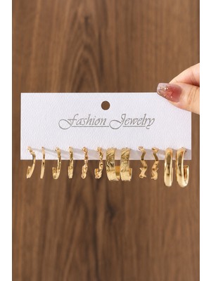 Trend Collection Gold Renk Kadın Küpe Seti – 6’lı Modern Halka Küpe