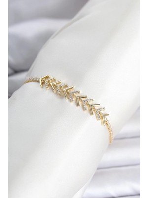 ALK Mey Ithalat® Pirinç Gold Renk Zirkon Taşlı Çavuş Model Su Yolu Kadın Bileklik