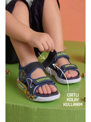 İmershoes Günlük Erkek Çocuk Cırtlı Sandalet Rahat Hafif Dikiş Tabanlı Esnek Işıklı Ayakkabı 6011