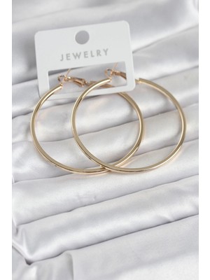 Mey Ithalat® Gold Renk Pirinç Köşeli Kenar Halka 54 mm Kadın Küpe
